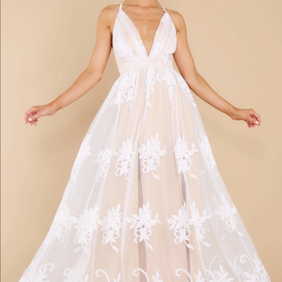 Red Dress Boutique Dresses & Skirts - White lace & nude Maternity Maxi Dress L